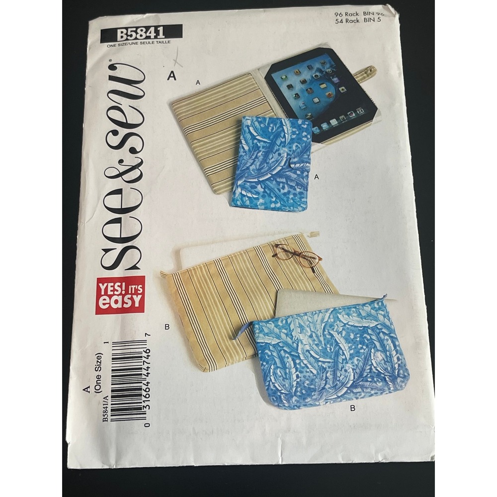 00538 -‎ Butterick B5841 E Reader Notebook Laptop Case Sewing Pattern One Size